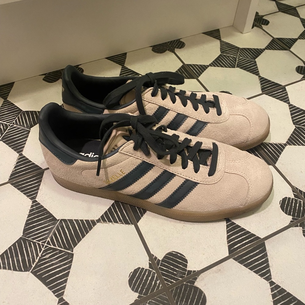 Beige and Black Adidas Gazelles